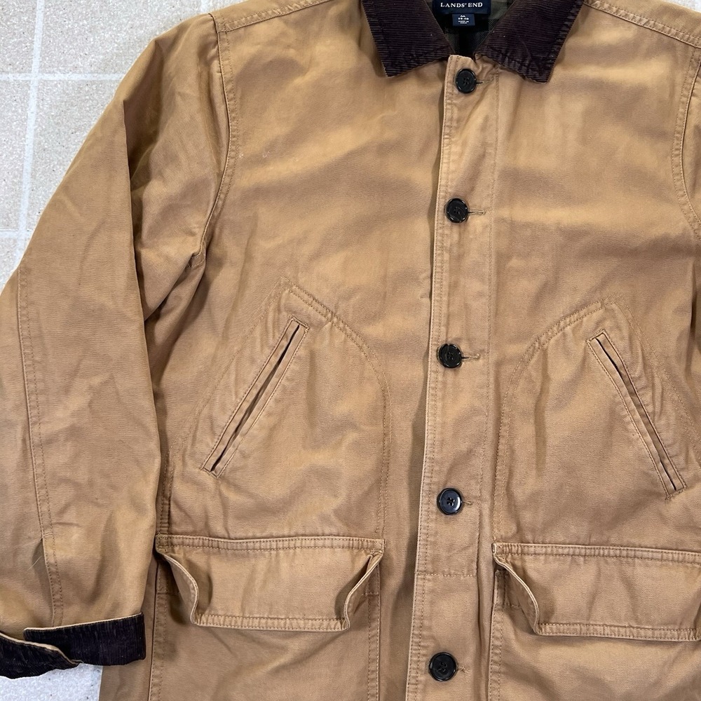 Vintage Lands End Chore Jacket Mens Medium Brown Canvas Barn Field Flannel Lined - Picture 3 of 8